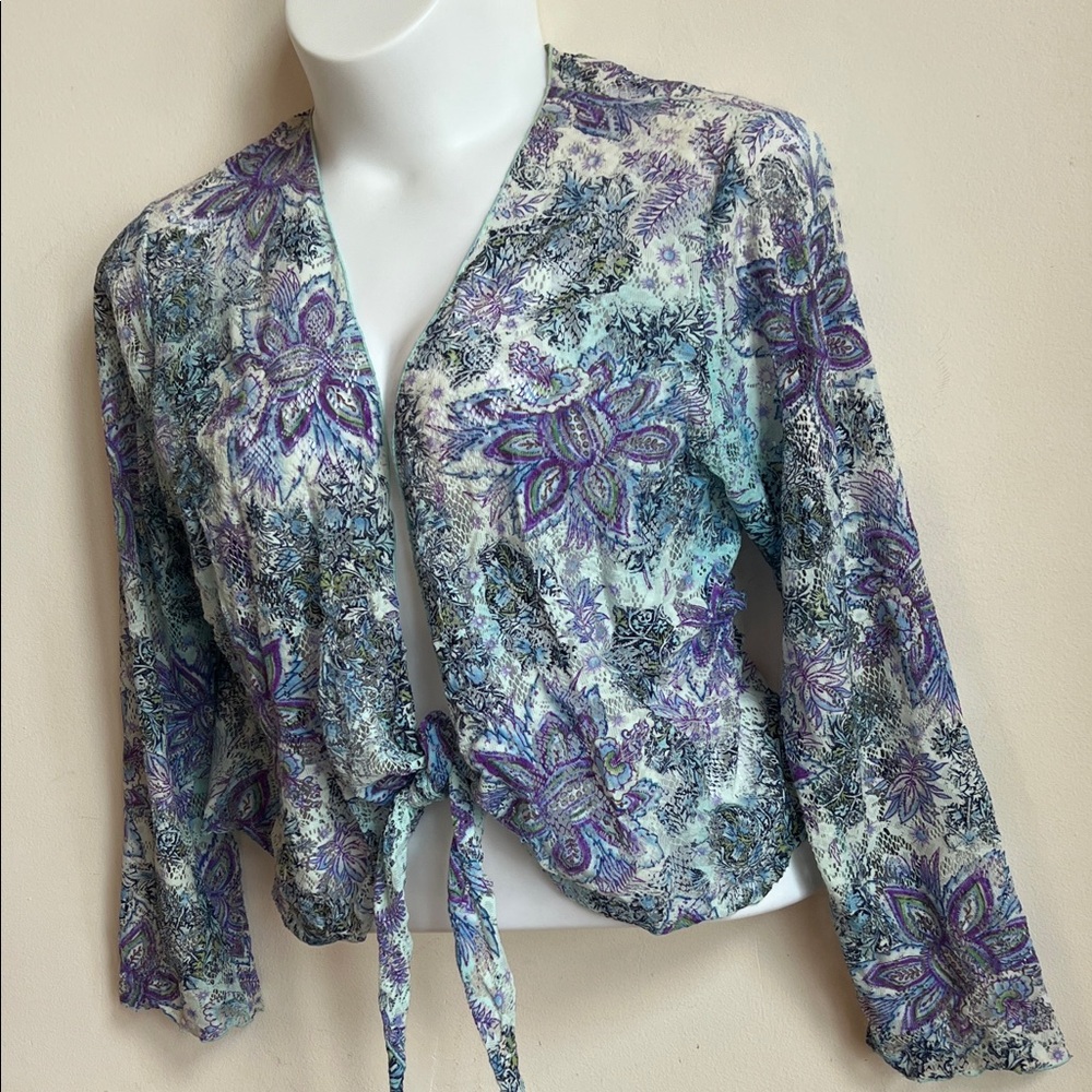 Floral Tie-Front Women's Top in Purple & Teal